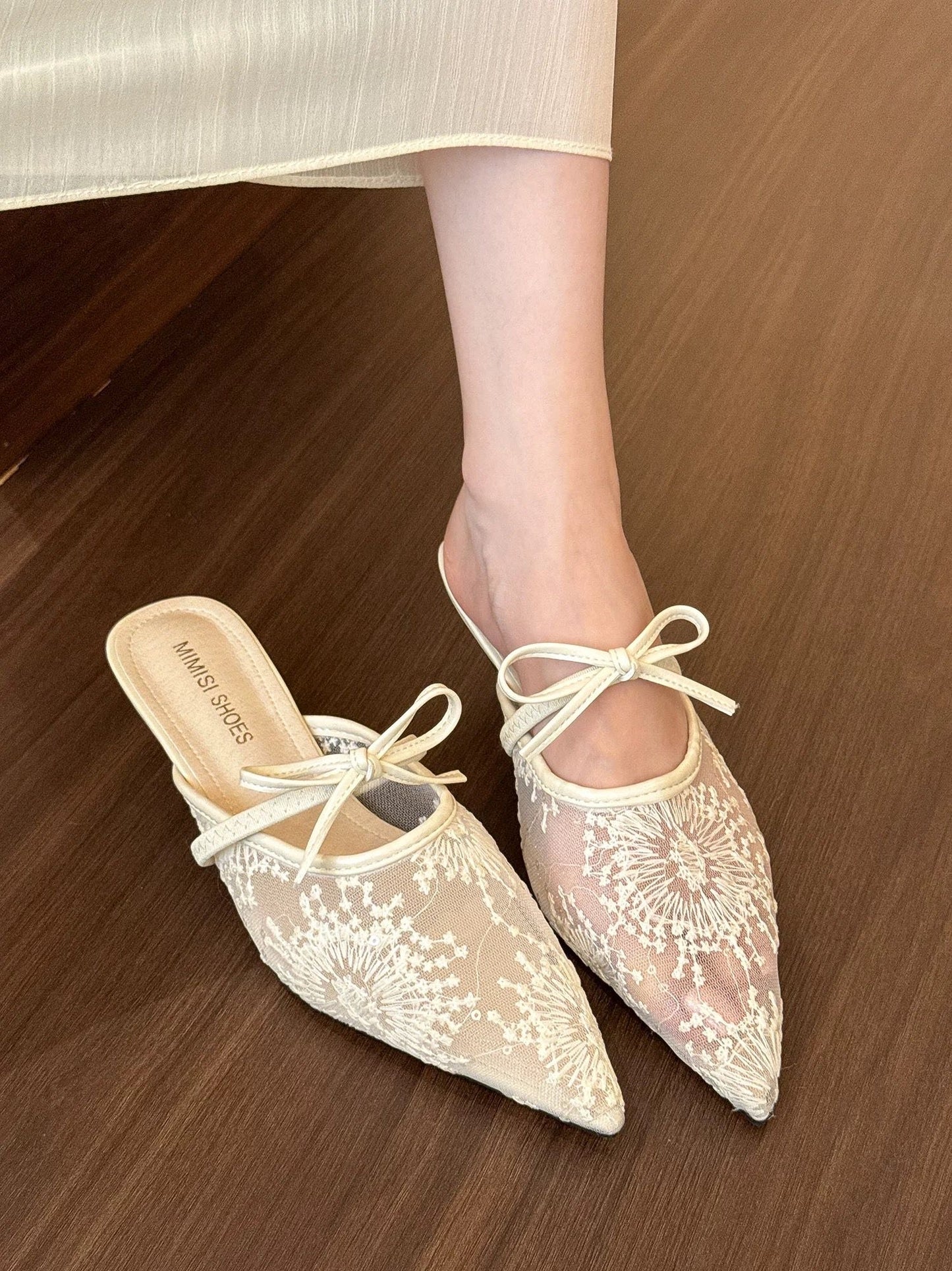Bridal Shoes – Ivory Embroidered Mesh with Bow