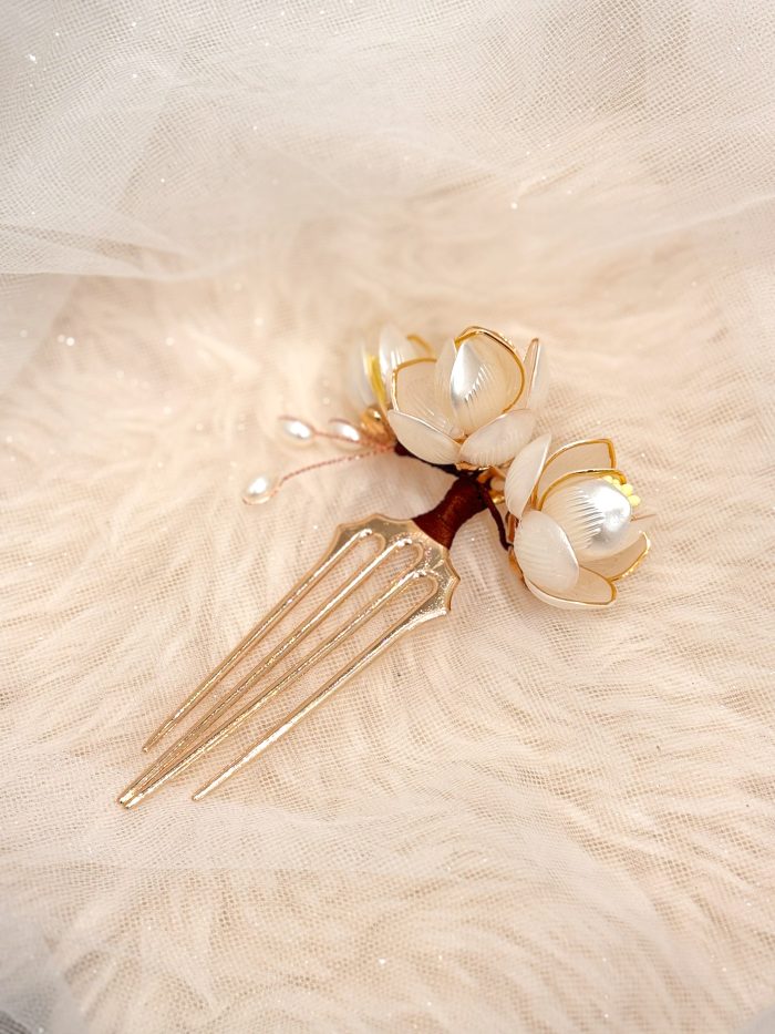 Lotus Flower with Pearl Hair Pin