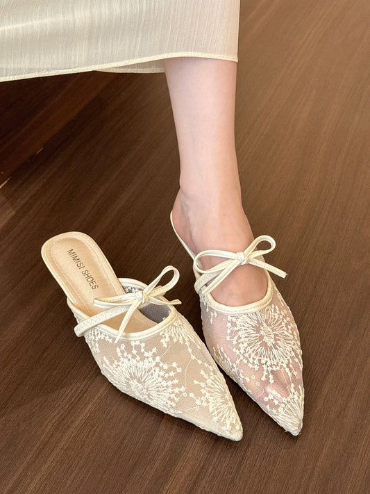Bridal Shoes – Ivory Embroidered Mesh with Bow