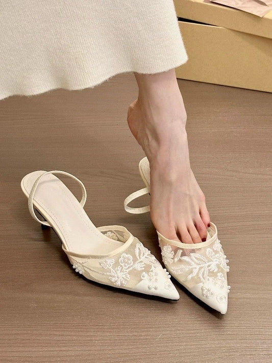 Bridal Shoes – Ivory Embroidered Mesh Slingback
